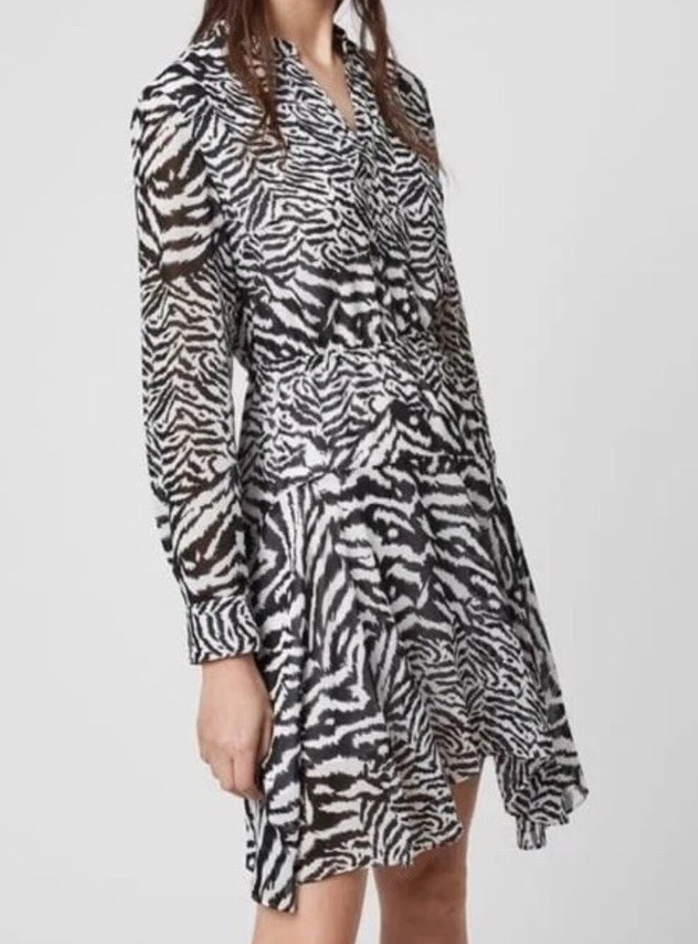 Great AllSaints Women Martina Remix Dress S Animal Zebra Pattern Long Sleeve